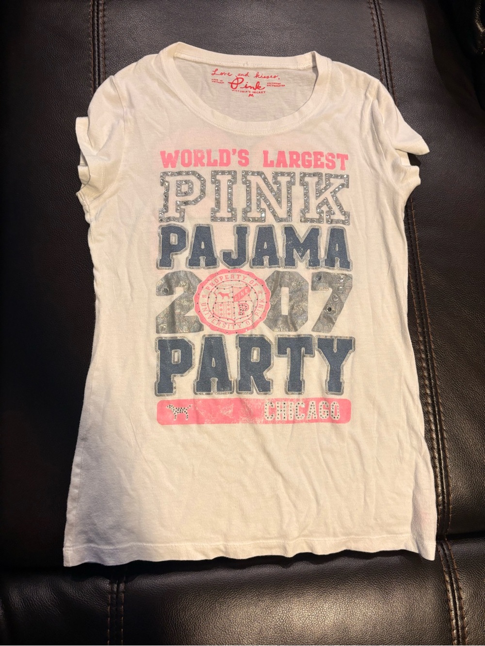 PINK Victoria's Secret White Graphic Pajama Party Tee